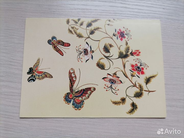 Открытка юнисеф, вышитая китайская шаль, СССР