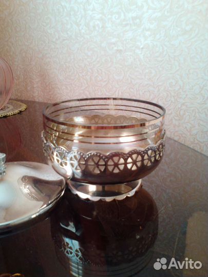 Хрустальная ваза ладья, сахарница. 80 год