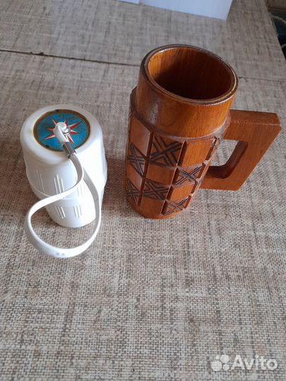 Кружка пивная деревянная 1л, набор пластмасс.СССР