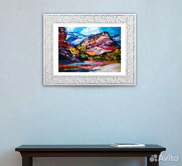 Картина маслом Крым на холсте горный пейзаж озеро