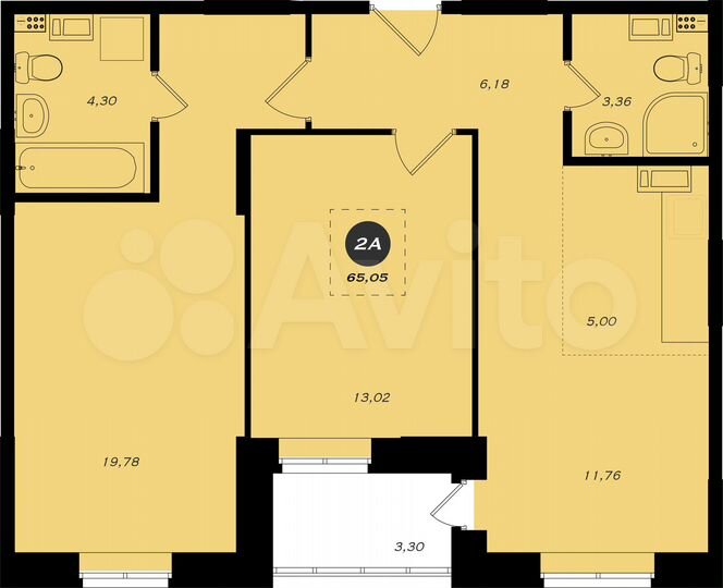 2-к. квартира, 65,1 м², 1/19 эт.