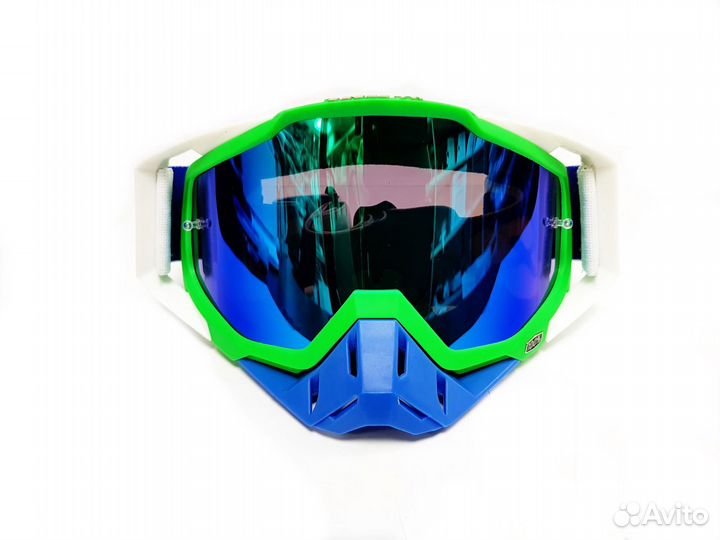 Мотокросс очки 100 Racercraft (зелено-сине-белый)