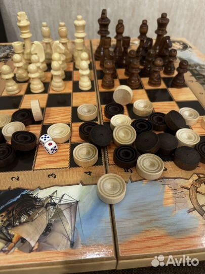 Шахматы шашки нарды 3в1деревянные 50/50