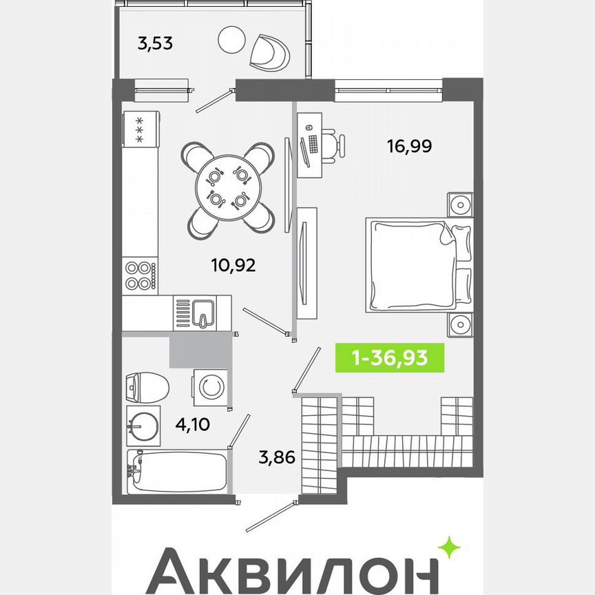 1-к. квартира, 36,9 м², 12/12 эт.