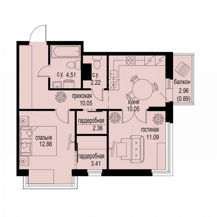 2-к. квартира, 57,5 м², 6/12 эт.