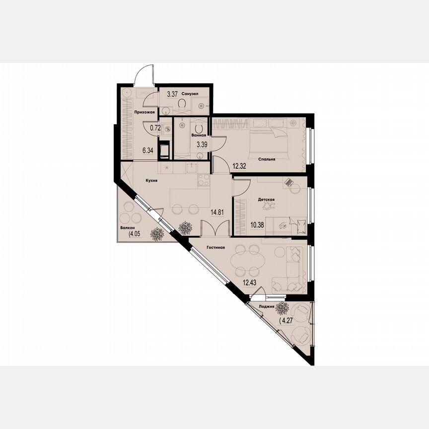 3-к. квартира, 62,7 м², 10/12 эт.