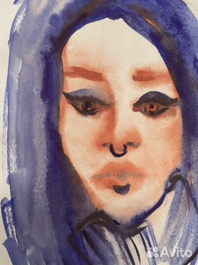 Акварель Девушка Гот