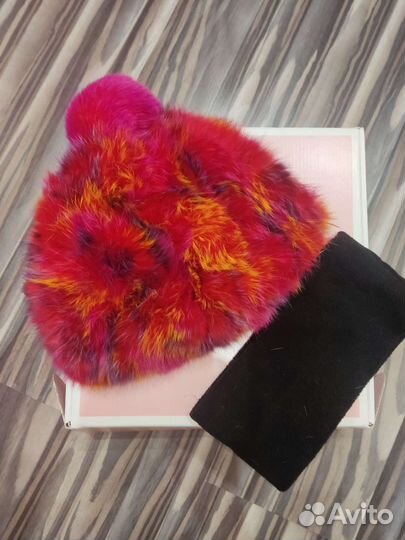 Шапка натуральный мех кролик вязанный