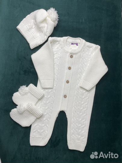 Вязаный комбинезон для новорожденного, весна