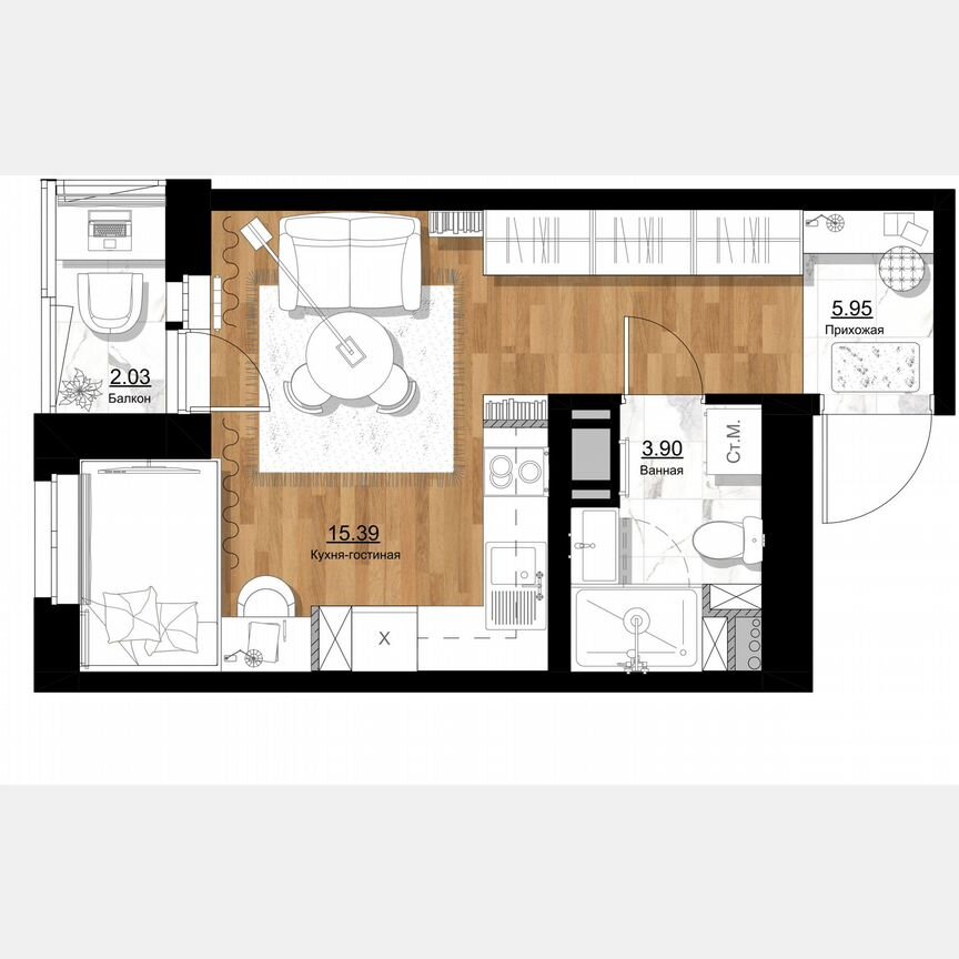 Квартира-студия, 26,3 м², 6/12 эт.