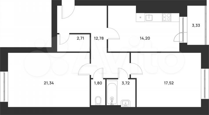 2-к. квартира, 77,4 м², 4/5 эт.