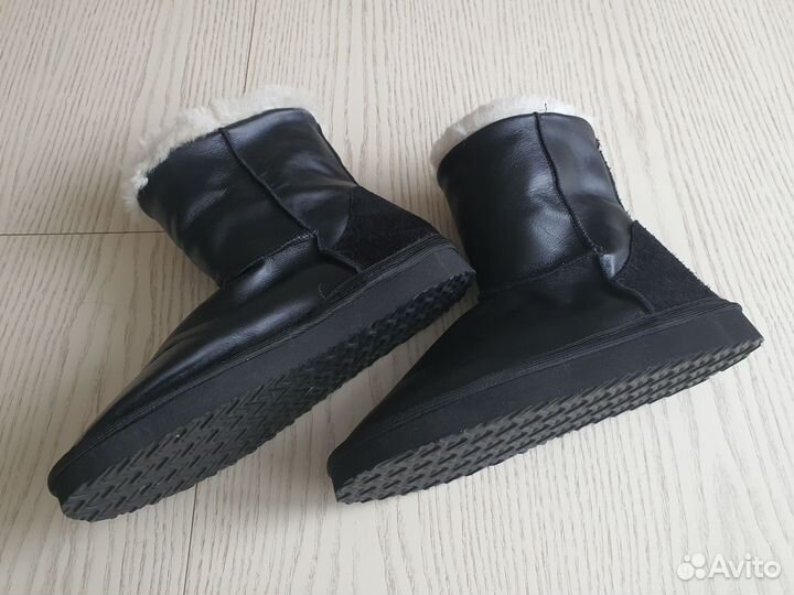 Угги сапоги кожаные черные овчина натуральная