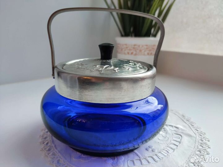 Сахарница ссср(цветное стекло,металл)