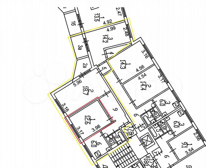 Комната 12,6 м² в 3-к., 9/9 эт.