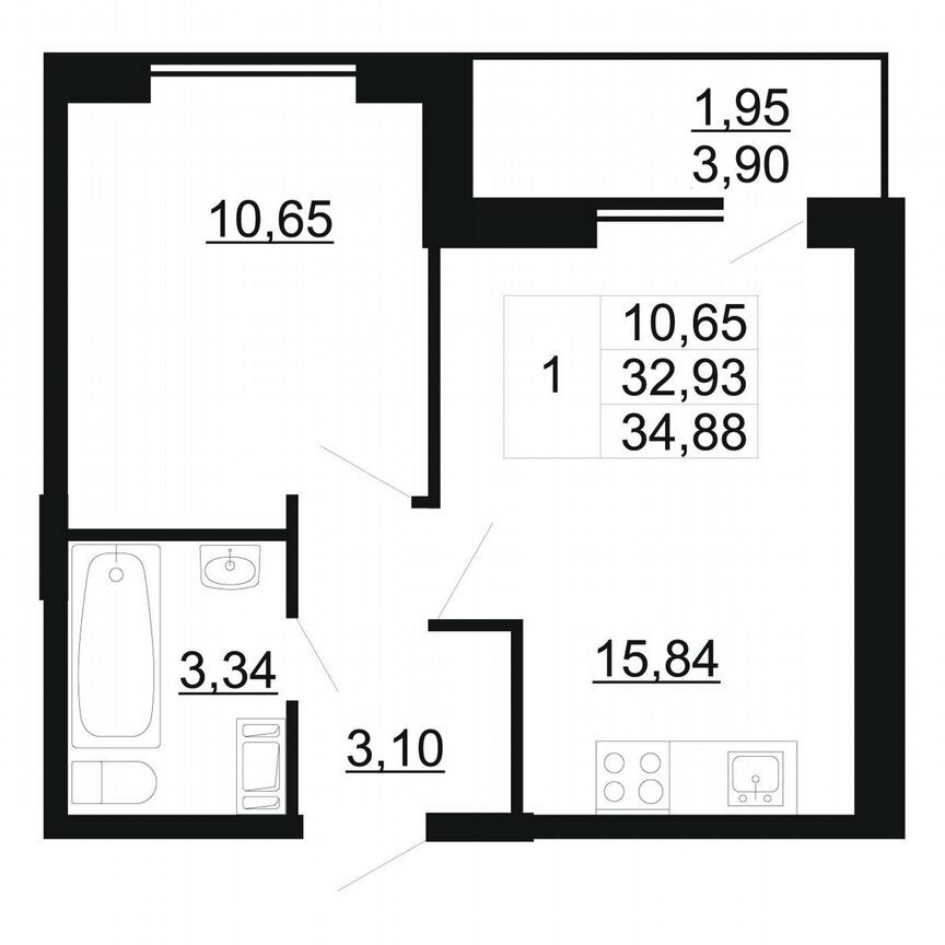 1-к. квартира, 34,9 м², 4/11 эт.