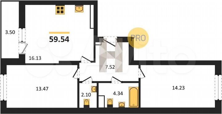 2-к. квартира, 59,5 м², 8/17 эт.
