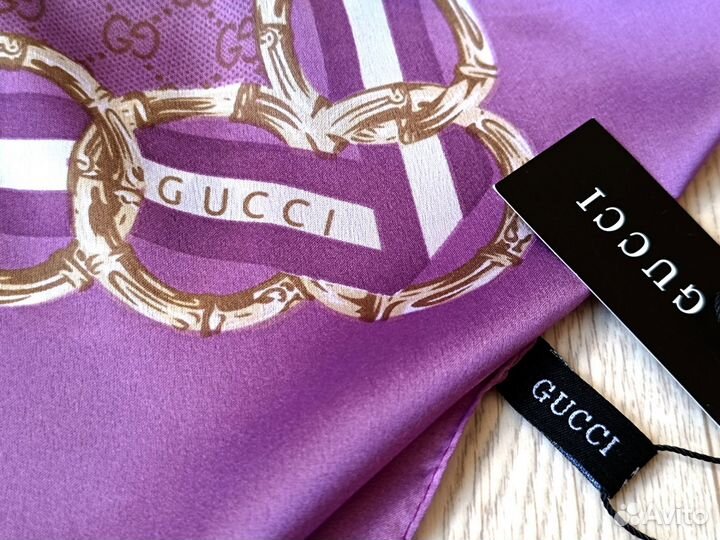 Палантин Шарф Gucci Шелковый Фиолетовый Новый