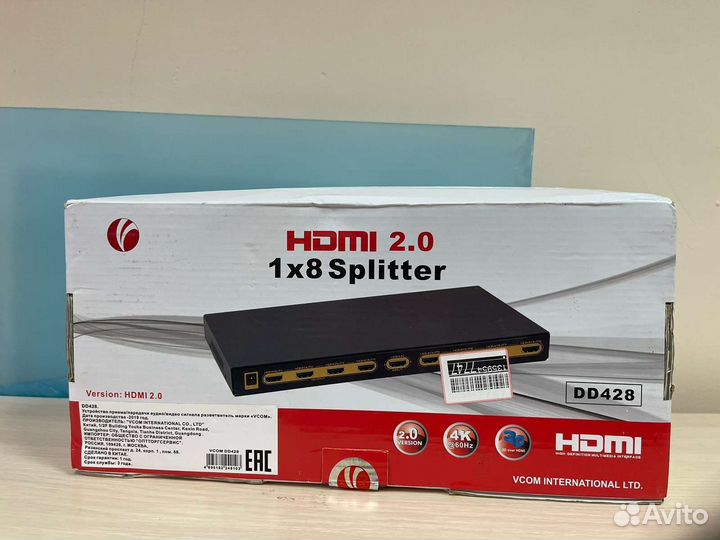 Разветвитель vcom hdmi Spliitter 1*8 2.0v dd428