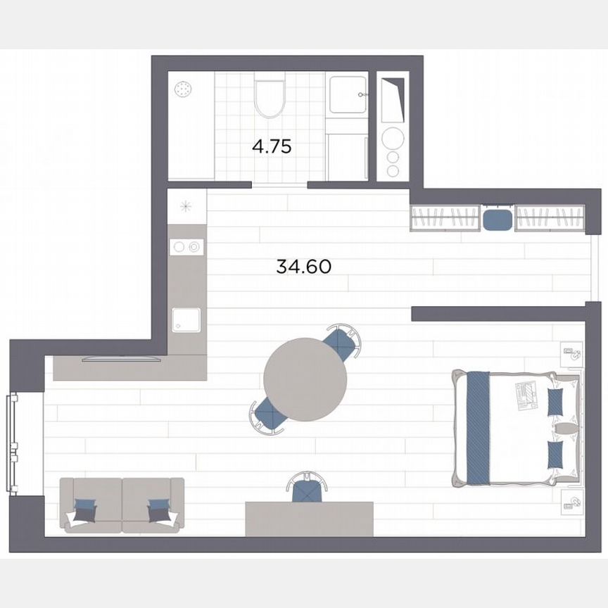 Апартаменты-студия, 39,4 м², 7/14 эт.