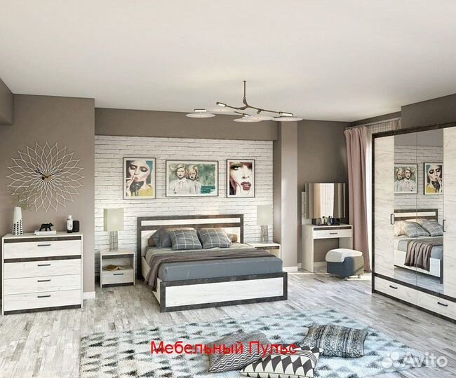 Шкаф 4х-створчатый Дуб Белый Крафт Прага