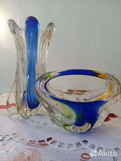 Ваза цветное стекло. Чехия, старый винтаж
