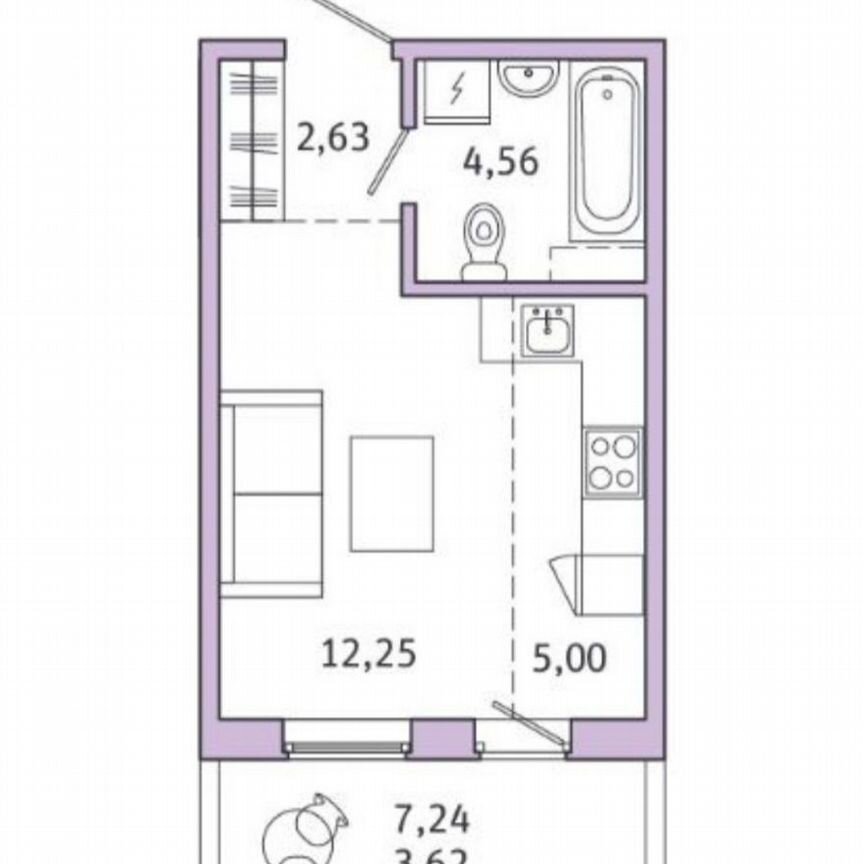 Квартира-студия, 28,1 м², 1/5 эт.