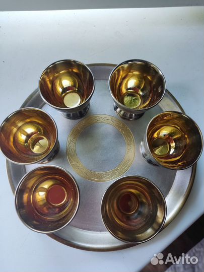Рюмки с подносом мельхиор с золочением