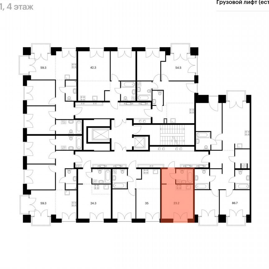 Квартира-студия, 23,2 м², 4/7 эт.