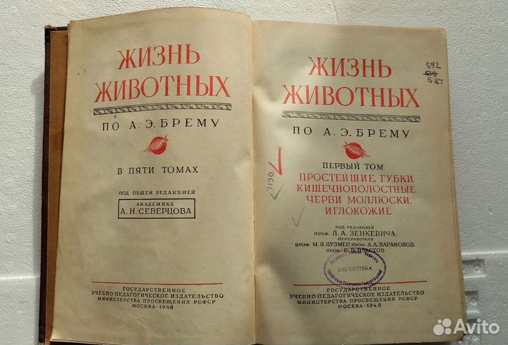 Брэм А. Жизнь животных в 5 томах. Т 1. 1948г