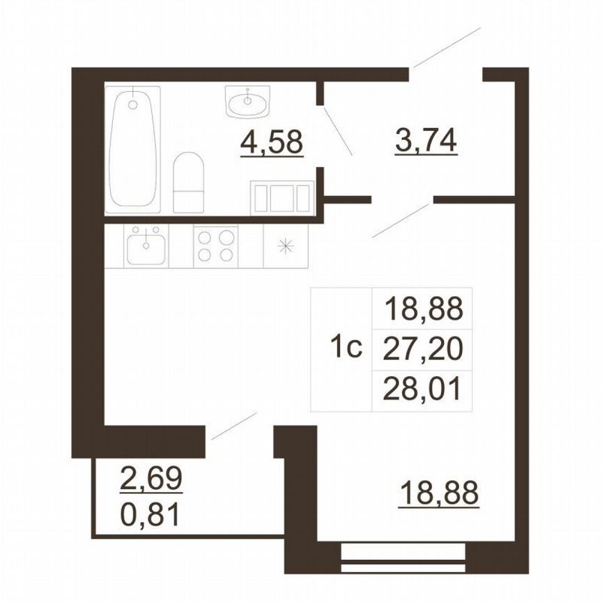 Квартира-студия, 28 м², 6/6 эт.