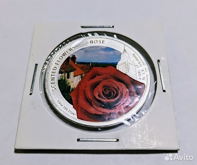 Серебряная монета. 1 доллар. Роза 1/2 oz