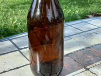 Тёмная стеклянная бутылка 1л от пива с пробкой