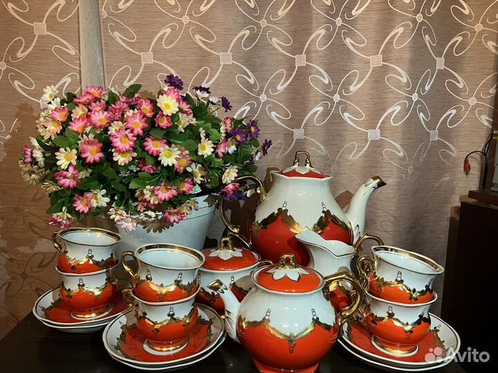 Чайный сервиз СССР Красный бутон