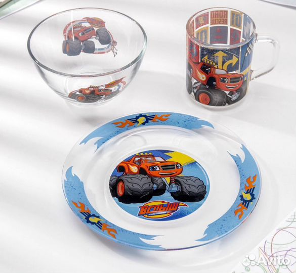 Набор посуды «Вспыш и чудо-машинки», 3 предмета