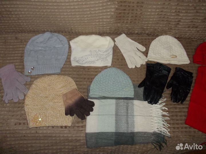 Женские шапки, шарфы, перчатки-есть натур. кожа