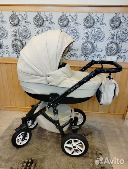 Коляска эко-кожа 3 в 1, цвет молочный