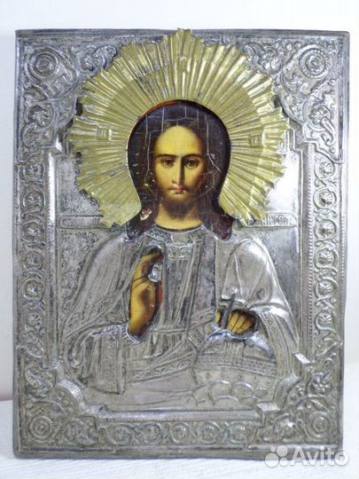 Икона старинная Господь Вседержитель 19 век