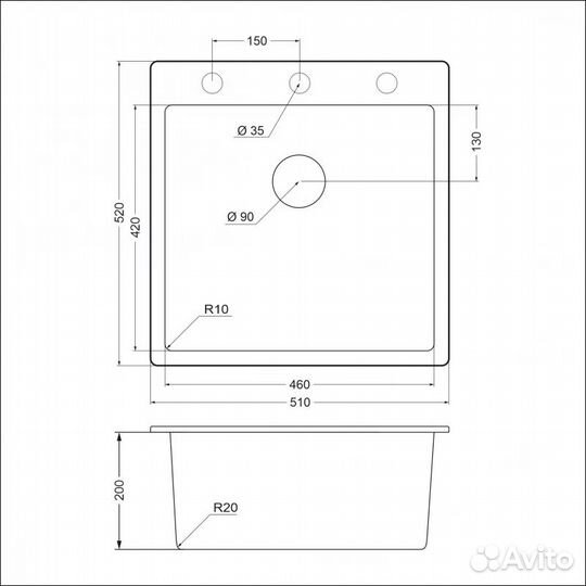 Кухонная мойка Emar EMQ-1510.Q Сардоникс