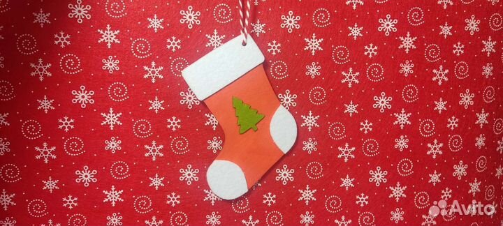 Игрушка на елку рождественский носок Санты