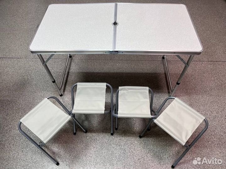 Стол складной туристический + 4 стульчика (белый)