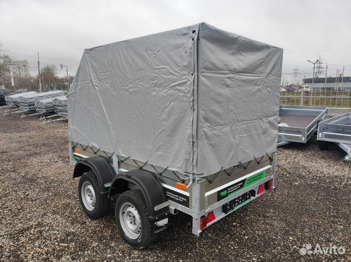 Прицеп двухосный 2.5 на 1.5 с бортами 0.3 тент 1.2