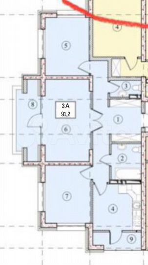3-к. квартира, 91,2 м², 8/22 эт.