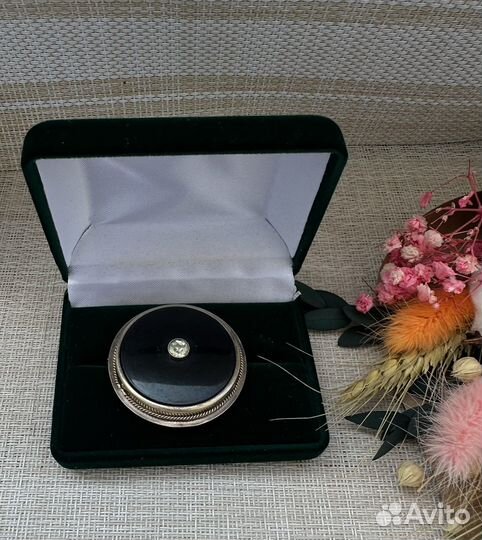 Брошь серебро 875 проба голова позолота патина