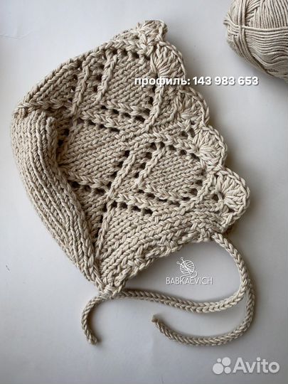 Ажурный вязаный чепчик 0-3 мес