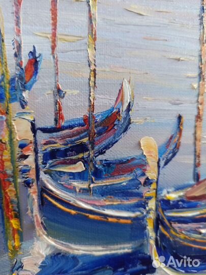 Картина Венеция Италия город лодки гондолы маслом