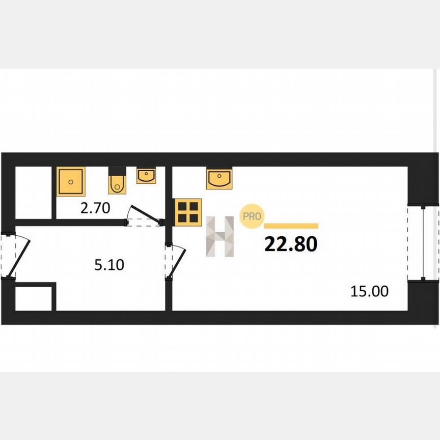 Квартира-студия, 22,8 м², 15/26 эт.