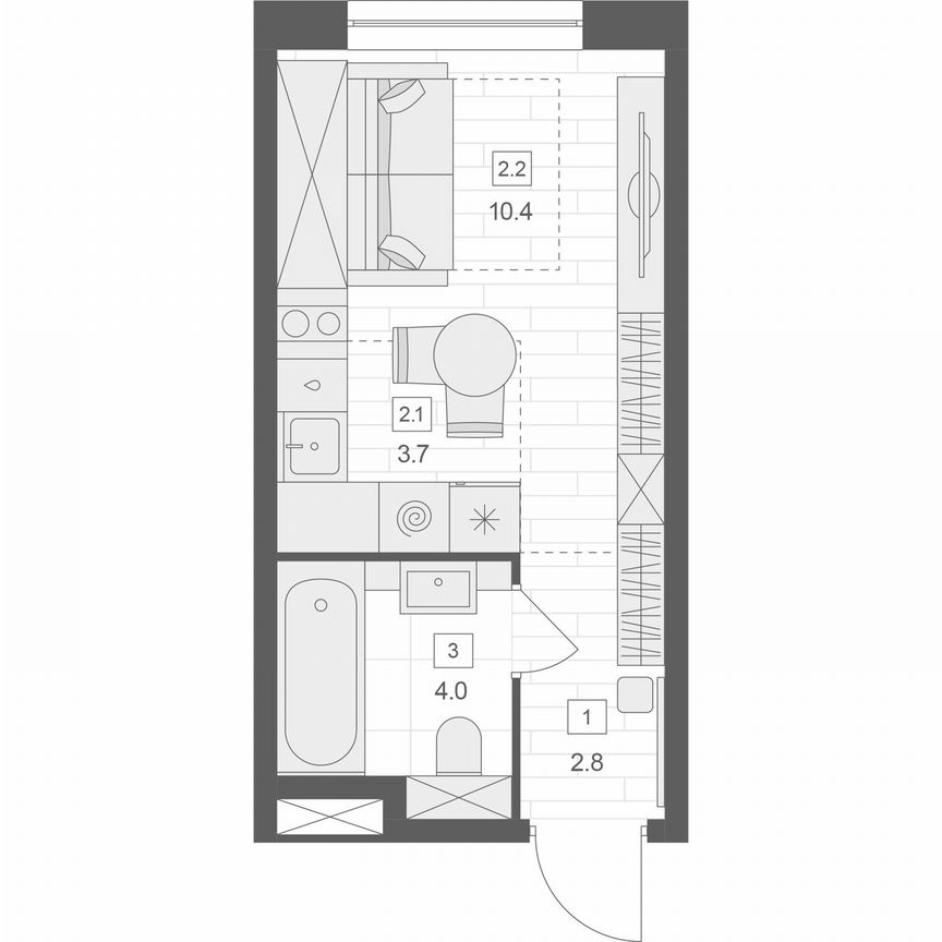Апартаменты-студия, 20,9 м², 8/10 эт.