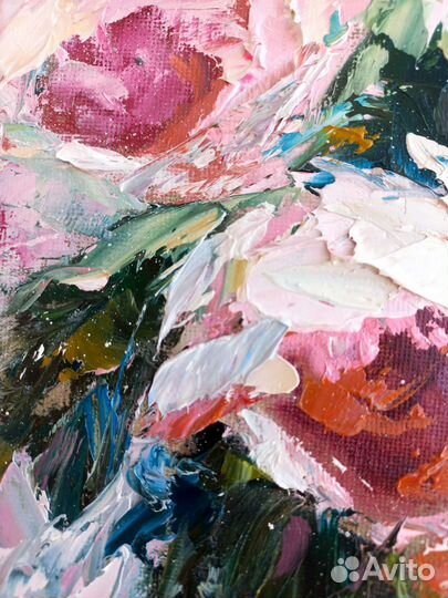 Картина маслом с цветами 40х30см.букет цветов