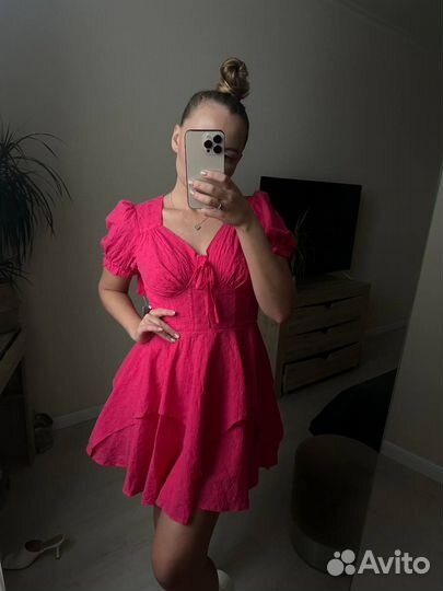Летнее женское платье розовое 44