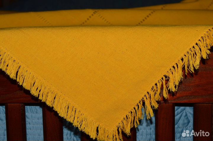 Скатерть, салфетки, жёлтая, хлопок, винтаж